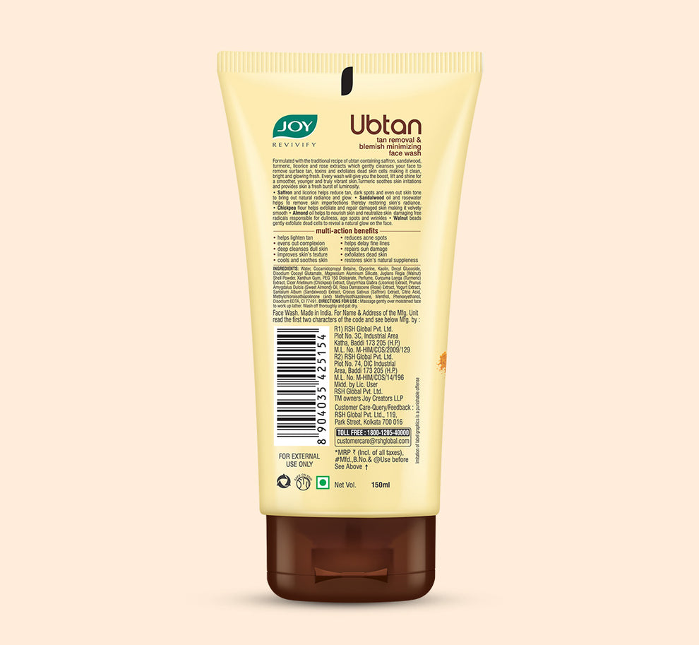 Ubtan Tan Removal + Blemish Minimizing Face Wash joypersonalcare